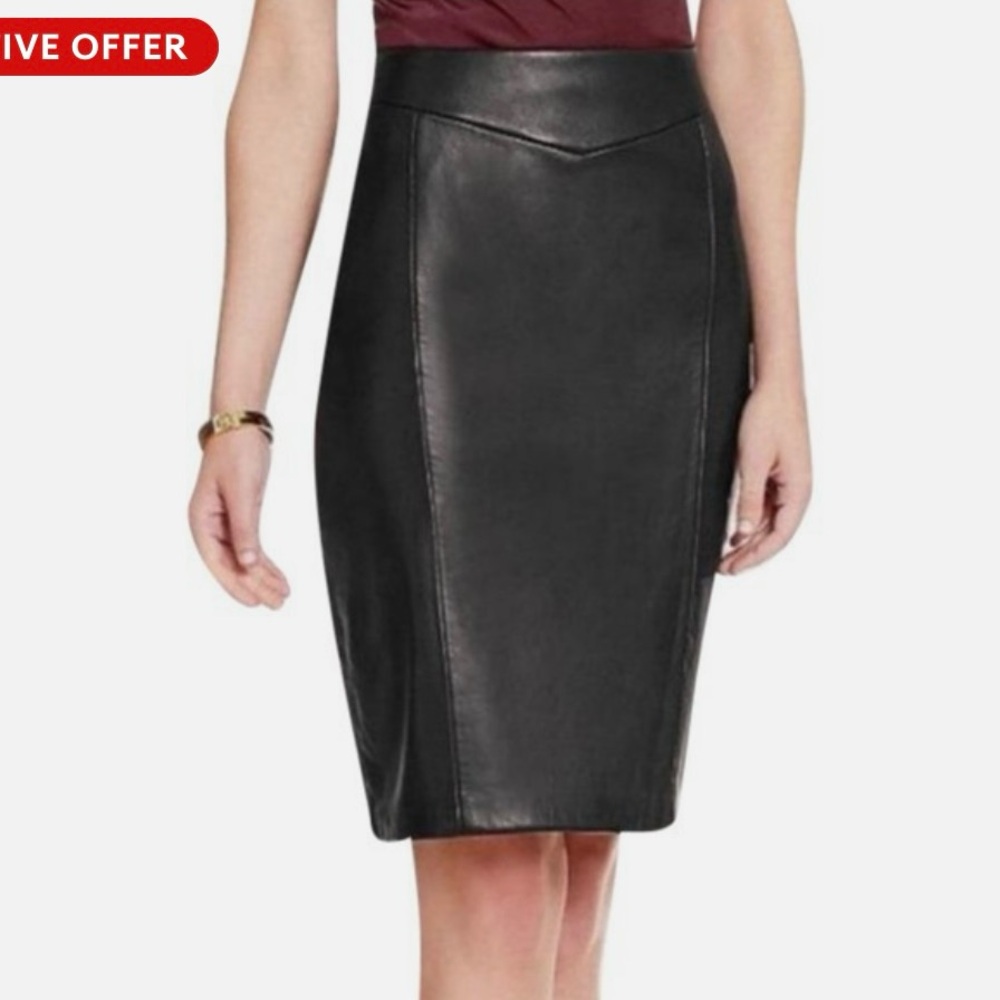 NWT XS ANTONIO MELANI Black Genuine Leather Pencil Skirt